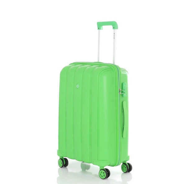 MÇS Bavul Orta ve Kabin 2li Set Kırılmaz Silikon Valiz V305 FıstıkYeşil - 3