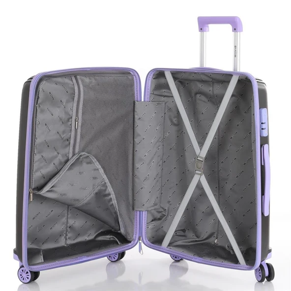 MÇS Bavul Orta ve Kabin 2li Set Kırılmaz Silikon Valiz V305 Siyah/Lila - 3
