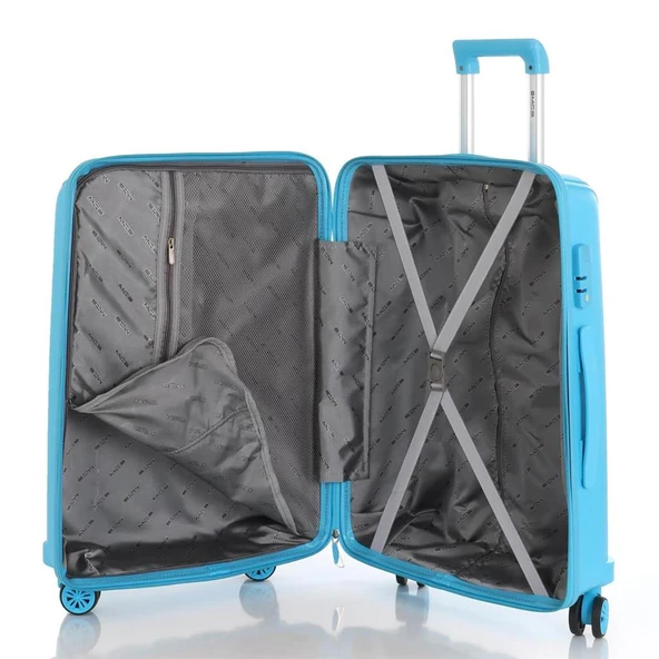 MÇS Bavul Orta ve Kabin 2li Set Kırılmaz Silikon Valiz V305 AçıkMavi - 4