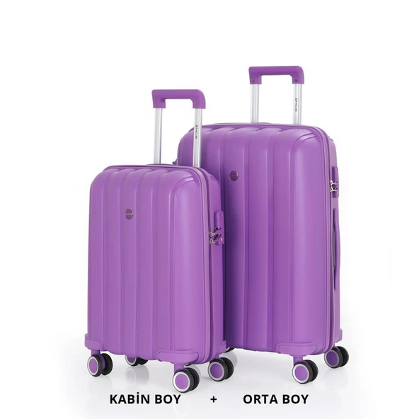 MÇS Bavul Orta ve Kabin 2li Set Kırılmaz Silikon Valiz V305 Mor