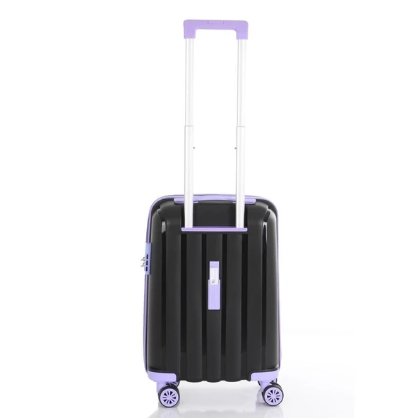 MÇS Bavul Orta ve Kabin 2li Set Kırılmaz Silikon Valiz V305 Siyah/Lila - 7