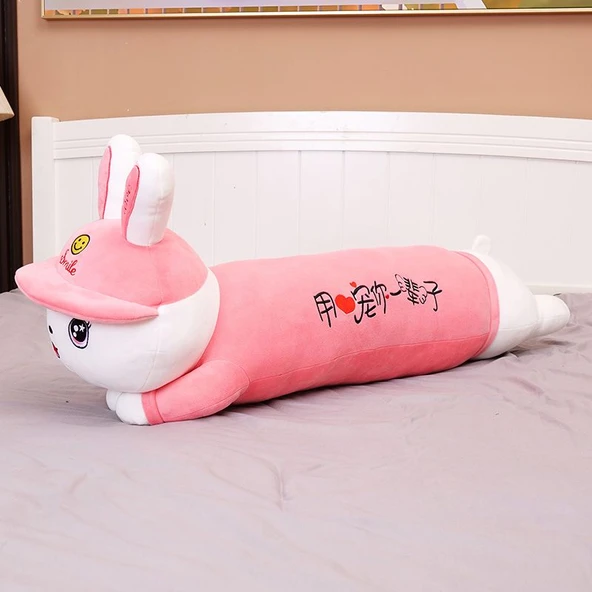 Kapüşonlu Yatan Tavşan Uzun Yastık - Sonsuza Dek Sev-3 - 150cm
