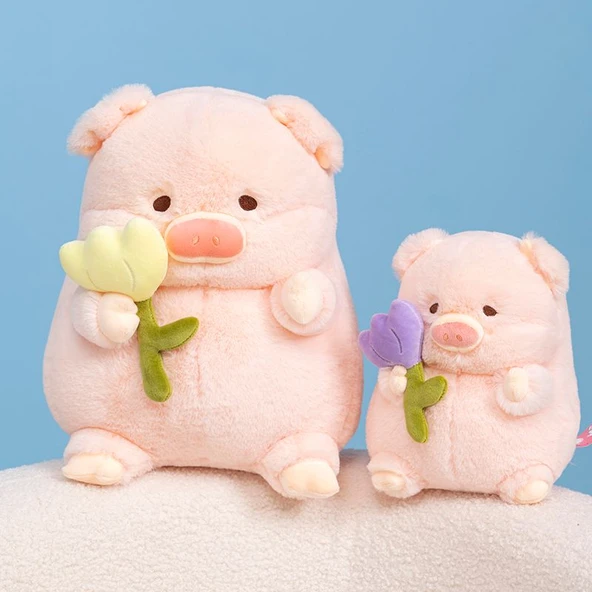 Lale Desenli Domuz Peluş Oyuncak - Mor Çiçek, 30cm - 7
