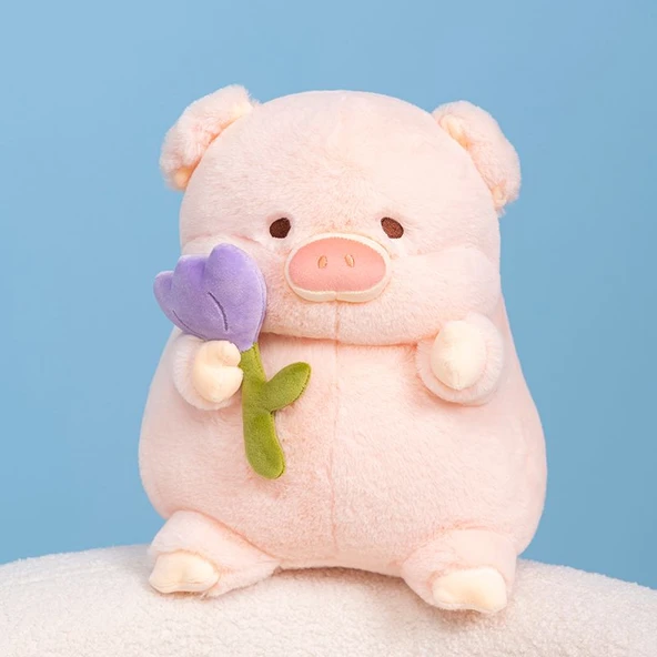 Lale Desenli Domuz Peluş Oyuncak - Mor Çiçek, 30cm - 5