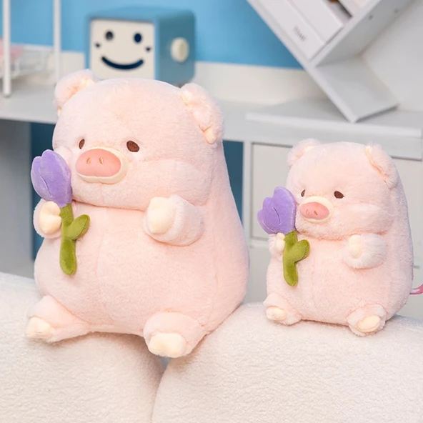 Lale Desenli Domuz Peluş Oyuncak - Mor Çiçek, 30cm - 6