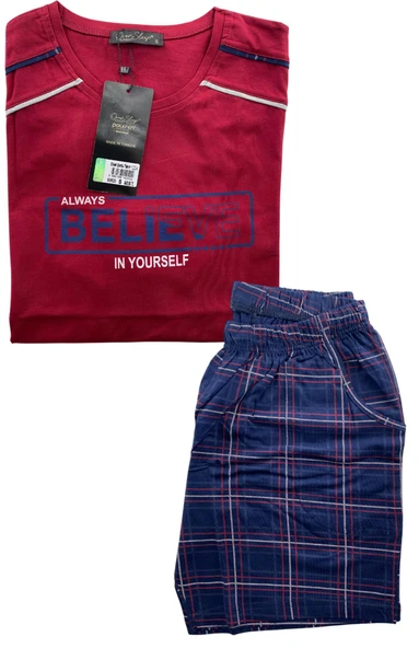 Erkek Yazılı Kısa Kollu Şortlu Pijama Takım - 1204 - OVR - SLP - 2