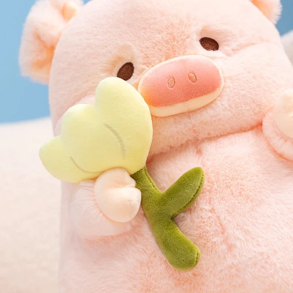 Lale Desenli Domuz Peluş Oyuncak - Mor Çiçek, 30cm - 10