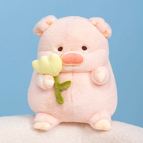 Lale Desenli Domuz Peluş Oyuncak - Mor Çiçek, 30cm - 4