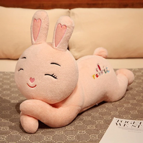 Uzun Tavşan Peluş Yastık - Kısık Gözlü - 80cm