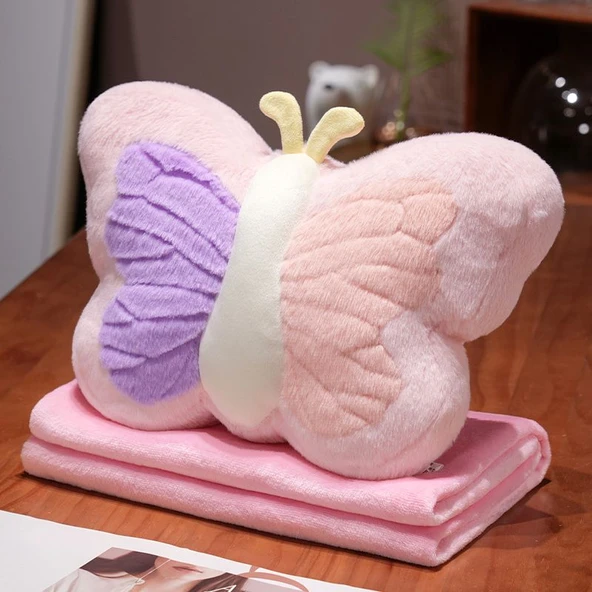 Kelebek Tasarımlı 2'si 1 Arada Peluş Oyuncak - Pembe 30x42cm