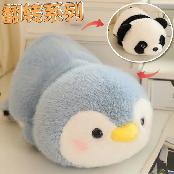 Çift Taraflı Peluş Oyuncak - Mavi Penguen Panda - 23cm