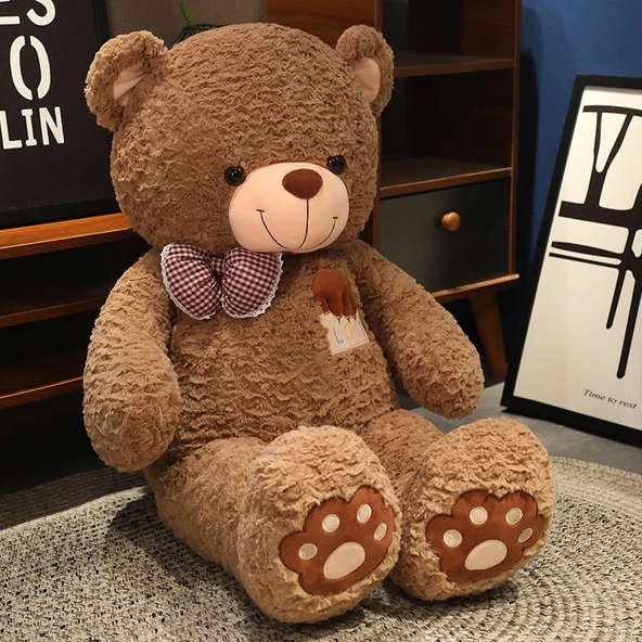 Ayak İzi Desenli Peluş Oyuncak Ayı - Kahverengi 95cm