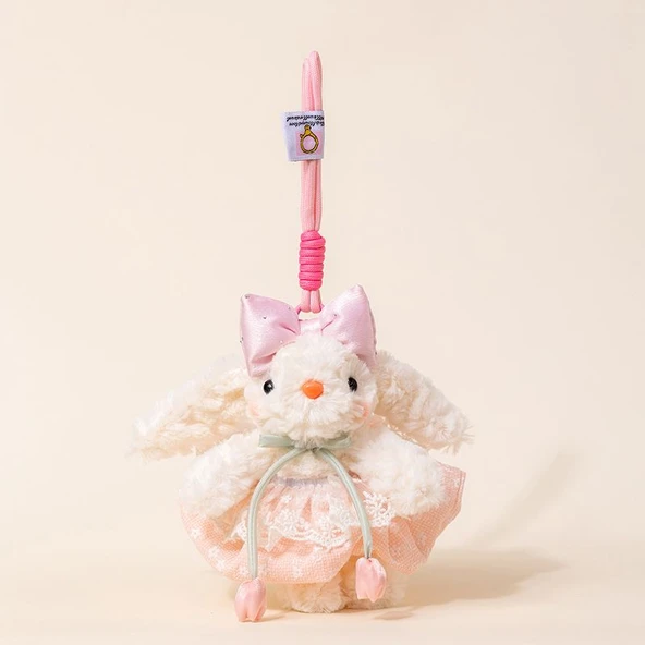Hanım Tavşan Peluş Kolye - Açık Yeşil Elbise - 20cm - 7