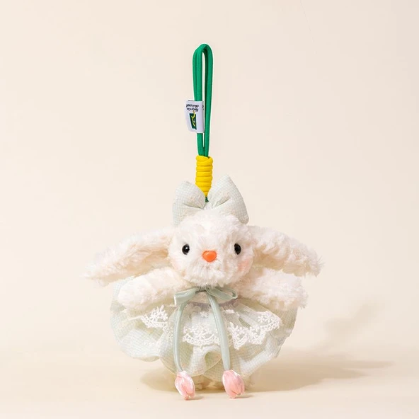 Hanım Tavşan Peluş Kolye - Açık Yeşil Elbise - 20cm