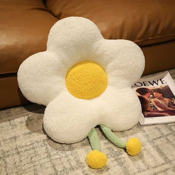 Çiçek Peluş Yastık - Sarı - 55x45cm - 4
