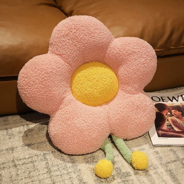 Çiçek Peluş Yastık - Pembe - 55x45cm