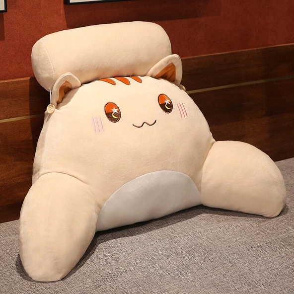 Heterokromi Kedi Peluş Bel Yastığı - Bej - 70x50cm