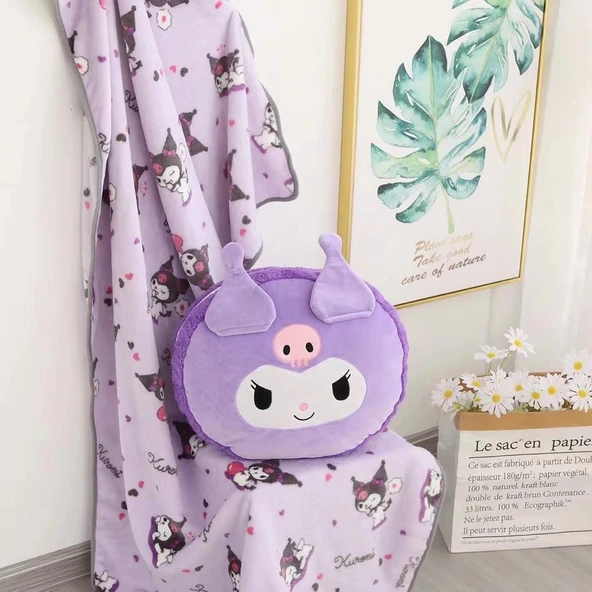 Makaron Peluş Yastık Battaniye - Kuromi - 46x42cm