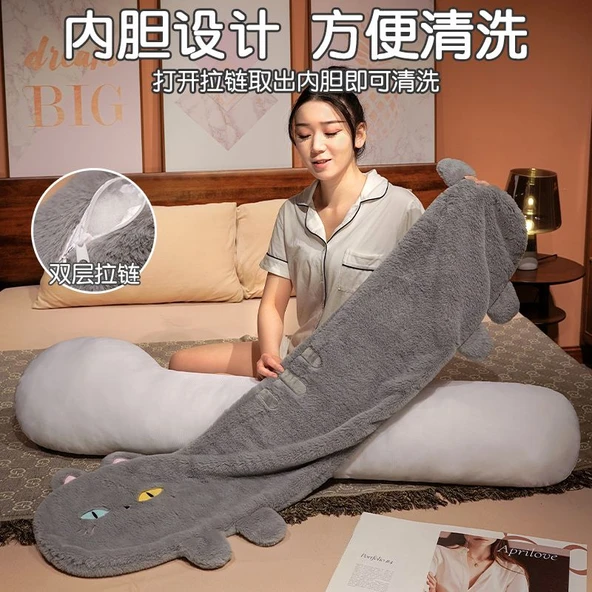 Çıkarılabilir Yıkanabilir Bacak Yastığı Peluş Oyuncak - Kedi - 130cm - 5