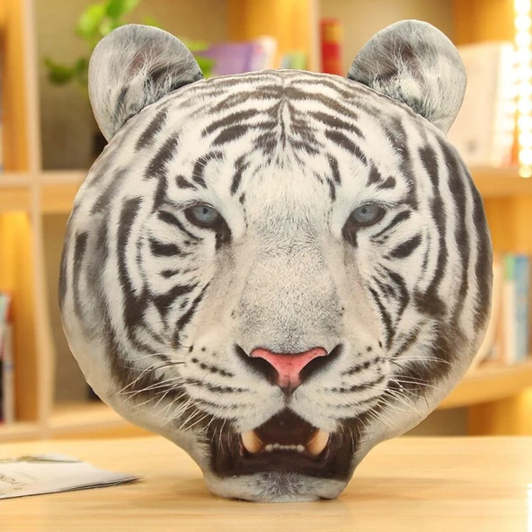 Simülasyon Kaplan Kafası Peluş Yastık - Sarı 45x40cm - 2