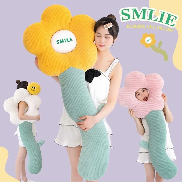 Çiçek Tasarımlı Uzun Peluş Yastık - Kahve 80cm - 5