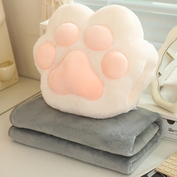 3'ü 1 Arada Kedi Pençesi Peluş Oyuncak - Beyaz - 32x32cm