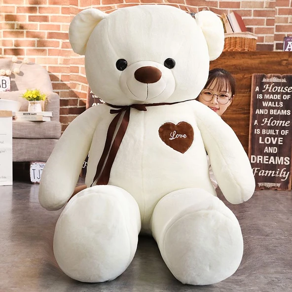 Kurdeleli Peluş Ayıcık - Bej - 100 cm