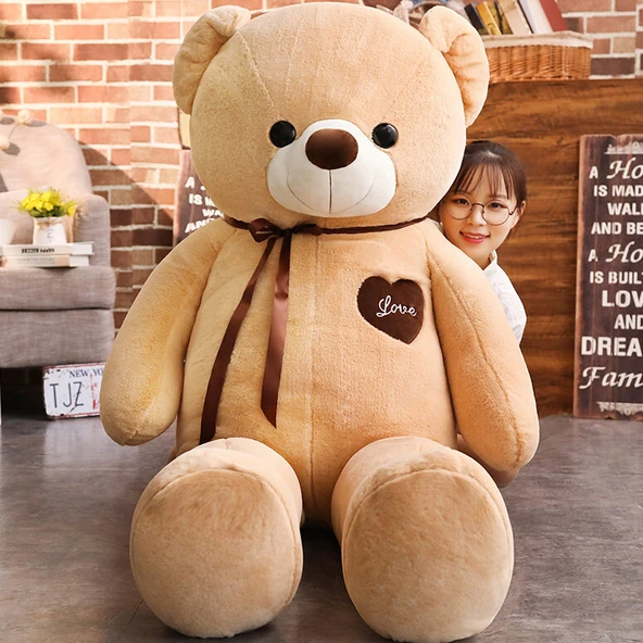 Kurdeleli Peluş Ayıcık - Açık Kahverengi - 80 cm