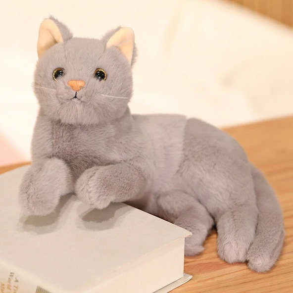 Gerçekçi Kedi Peluş Oyuncak Bebek - Gri 30cm