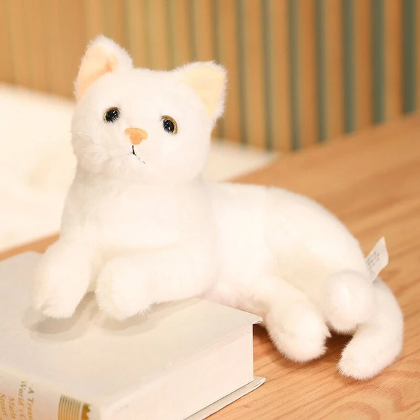 Gerçekçi Kedi Peluş Oyuncak Bebek - Beyaz 30cm