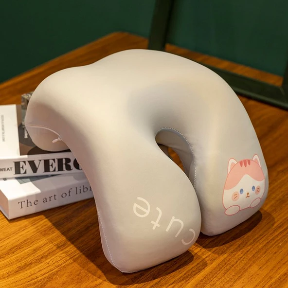 Ergonomik Buz İpek Uyku Yastığı - Gri Kedi - 28x24x15cm