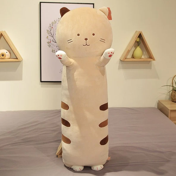 Kedi Peluş Yastık - Kahverengi, 80cm