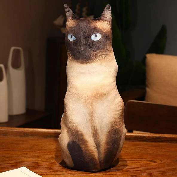 Gerçekçi Kedi Peluş Yastık 50cm - Stil 17