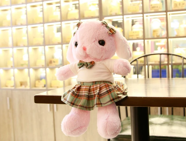 JK Tarzı Elbiseli Tavşan Peluş Oyuncak - Beyaz Tavşan - Pembe Elbise - 75cm - 6