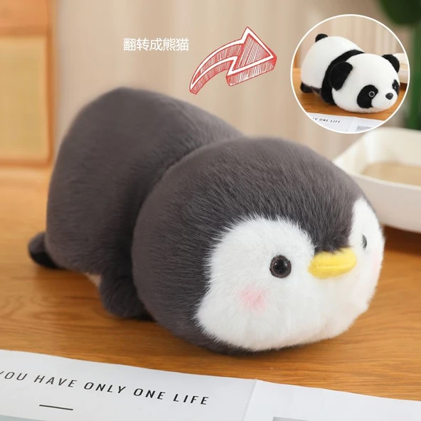 Çift Taraflı Peluş Oyuncak - Gri Penguen - 25cm