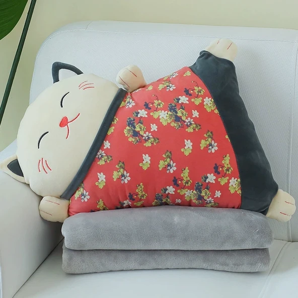Zhao Cai Mao Peluş Oyuncak - Koyu Gri Klima Battaniyesi - 55cm