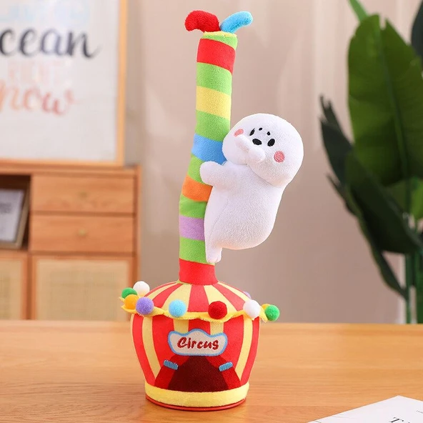 Elektrikli Tırmanma Direği Peluş Oyuncak - Renkli Sirk Fok - Bluetooth 33cm