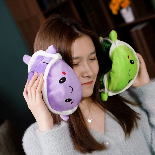 Çift Taraflı Kaplumbağa Peluş Oyuncak - Mor 20cm - 11