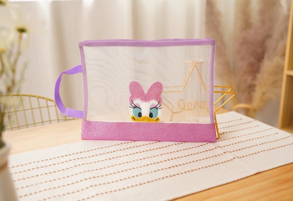 Çizgi Film Peluş Kimlik Kartı Tutucu - Pembe Yaşlı Ördek - 33.5x25cm