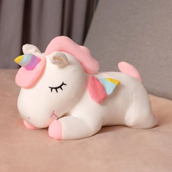 Yatan Unicorn Peluş Oyuncak - Beyaz 50cm