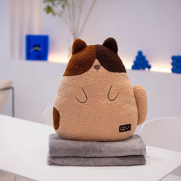 Sütlü Kahve Kedi Peluş Yastık ve Klima Battaniyesi 40cm