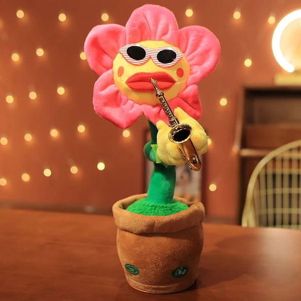 Şarjlı Pembe Çiçek Yuvarlak Yapraklı Peluş Oyuncak (Data Kablolu) - 30cm - 4