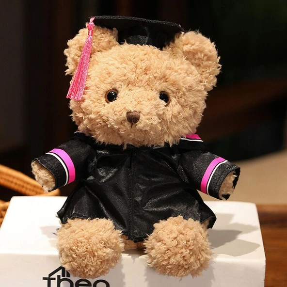 23cm Doktora Stili Gül Kırmızısı Peluş Oyuncak Ayı