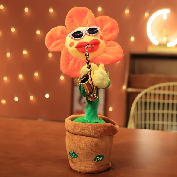 Şarjlı Pembe Çiçek Uzun Yapraklı Peluş Oyuncak (Data Kablolu) - 30cm - 2