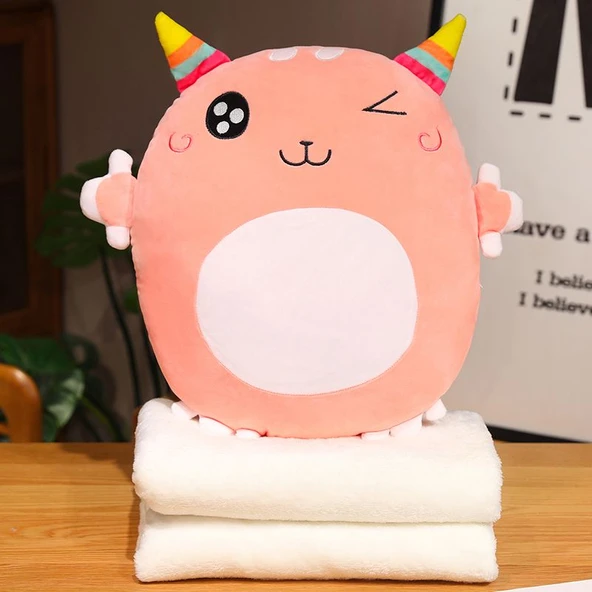 Peluş Yastık Battaniye - Misk Kedisi Yastık ve Battaniye