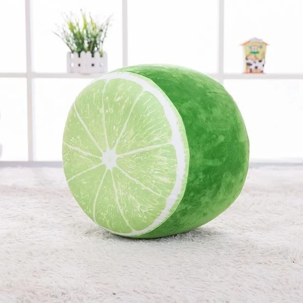 Meyve Desenli Peluş Minder - Limon - 30x36cm
