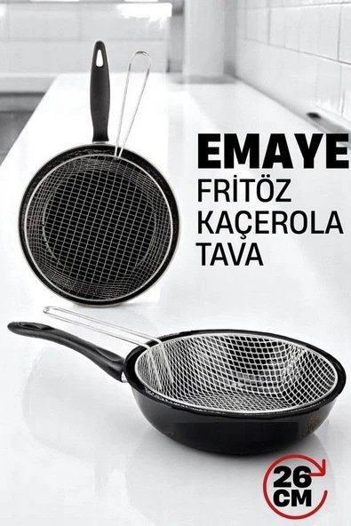 Zhlhome Fritözlü Emaye Kızartma Tavası- Kızartma Kaçerola Multi Kullanım 26 CM