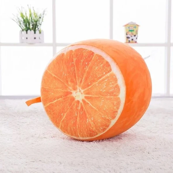 Meyve Desenli Peluş Minder - Portakal - 30x36cm
