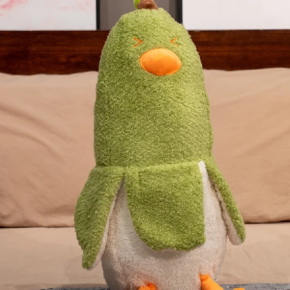 Muz Ördek Peluş Yastık - Yeşil Kafa Beyaz Kuyruk 70cm