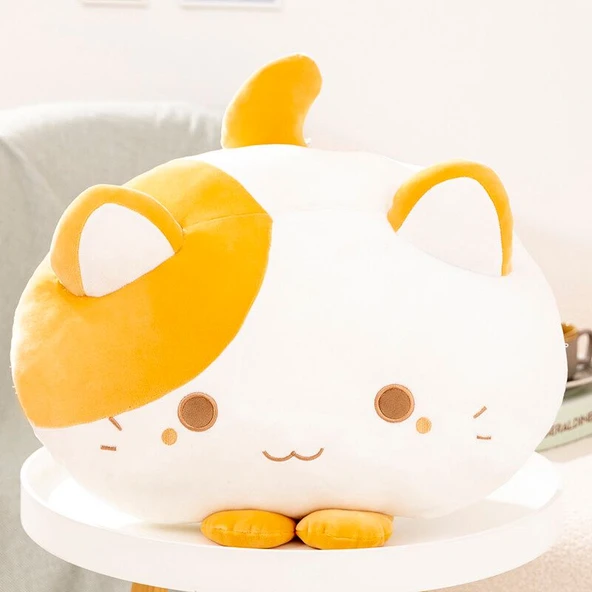 Yumuşak Tembel Kedi Peluş Yastık - Sarı - 50cm
